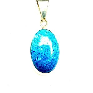 Blue Apatite Pendant, Solid Silver Pendant 925 Stamped